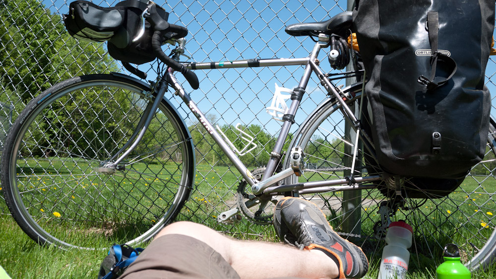 Taking a break at a baseball field